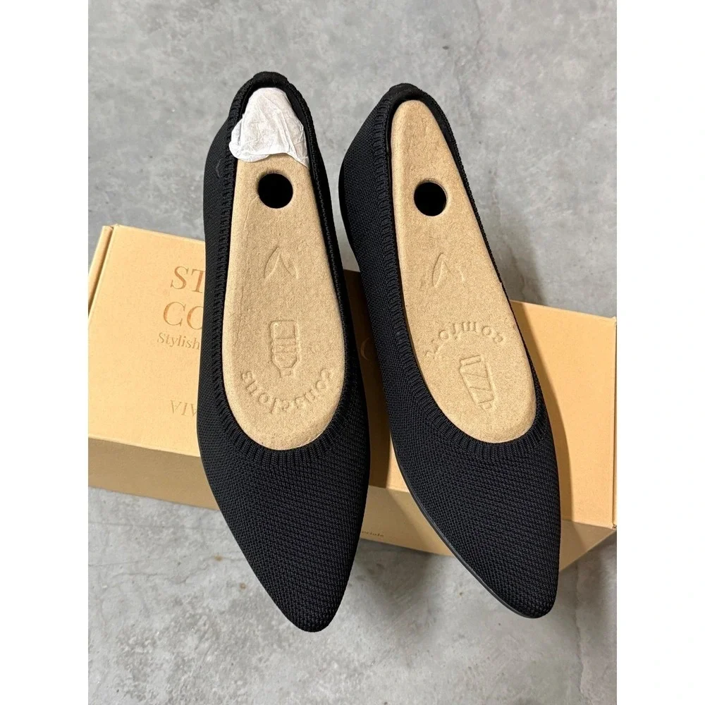 VIVAIA Aria CloudWalker Black Pointed Toe Knit Flats EU/39 US/8‎